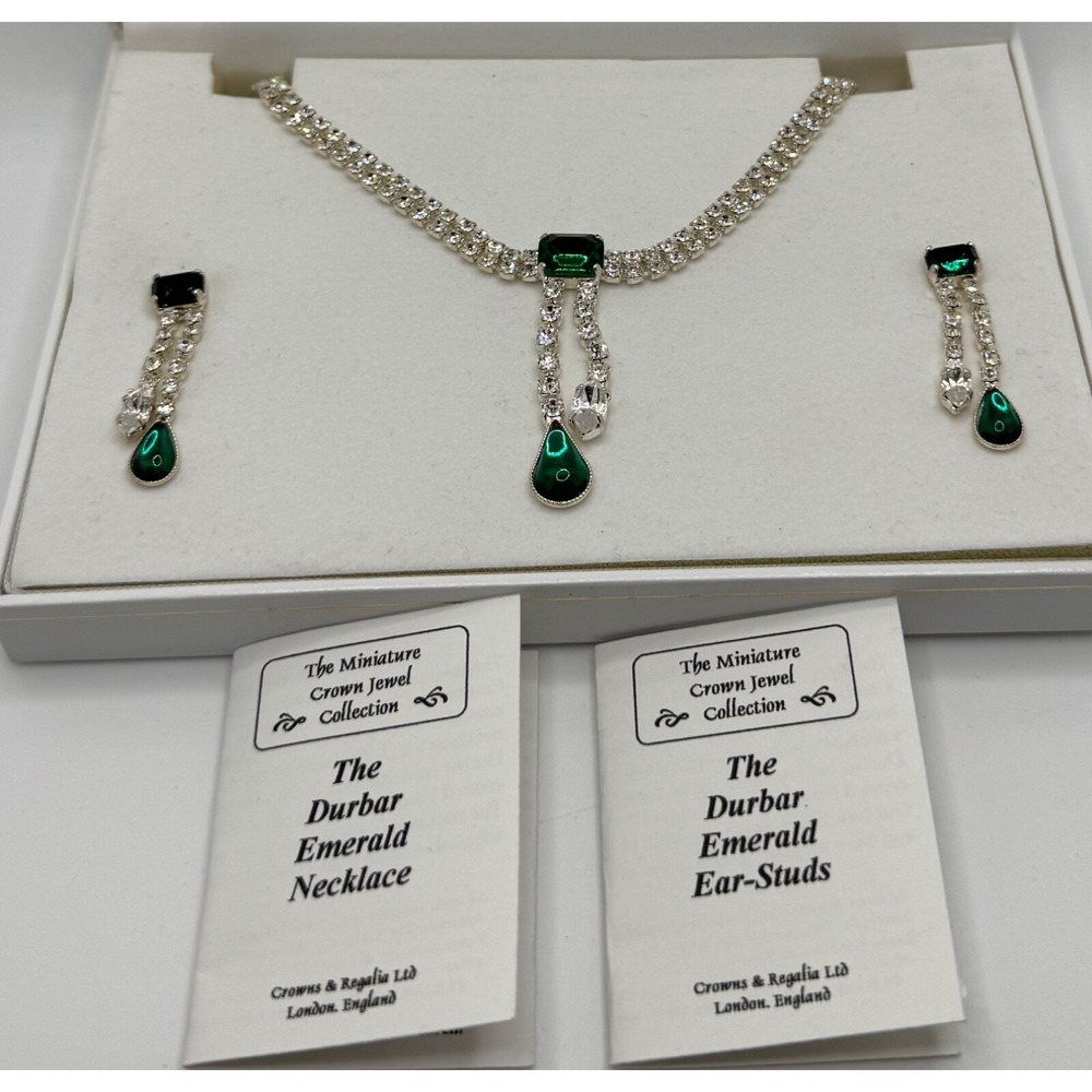 Crowns & Regalia Durbar Green Clear Rhinestone Necklace Earrings Set